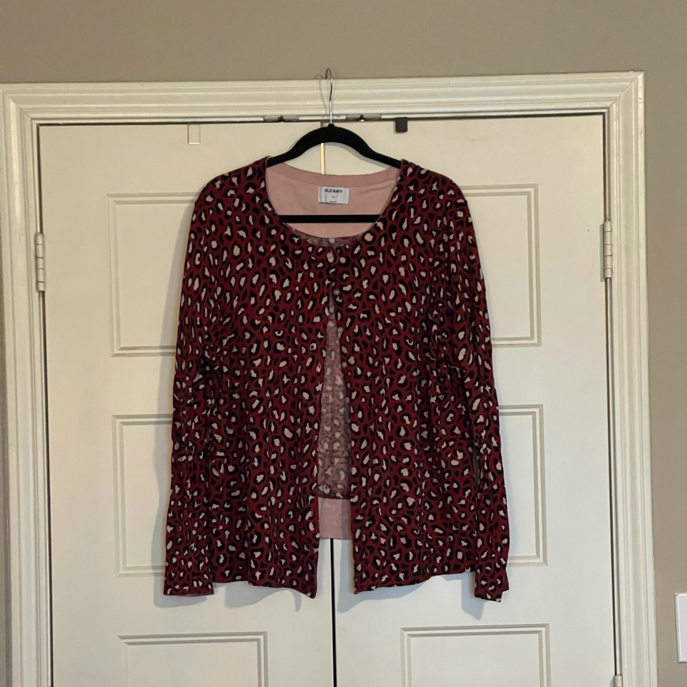 Red and pink leopard print cardigan